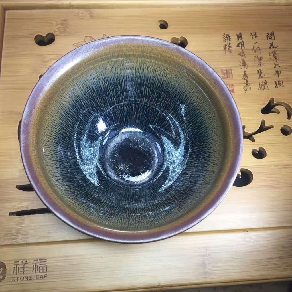 葉禮旺抹茶碗口徑12.8高7.5帶美人釉淚