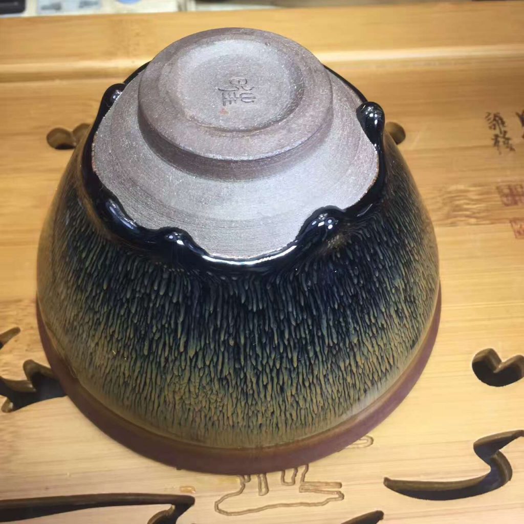 葉禮旺抹茶碗口徑12.8高7.5帶美人釉淚