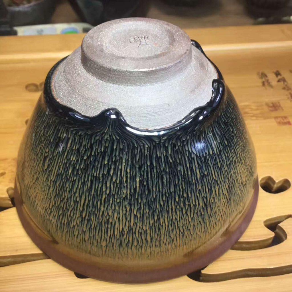 葉禮旺抹茶碗口徑12.8高7.5帶美人釉淚