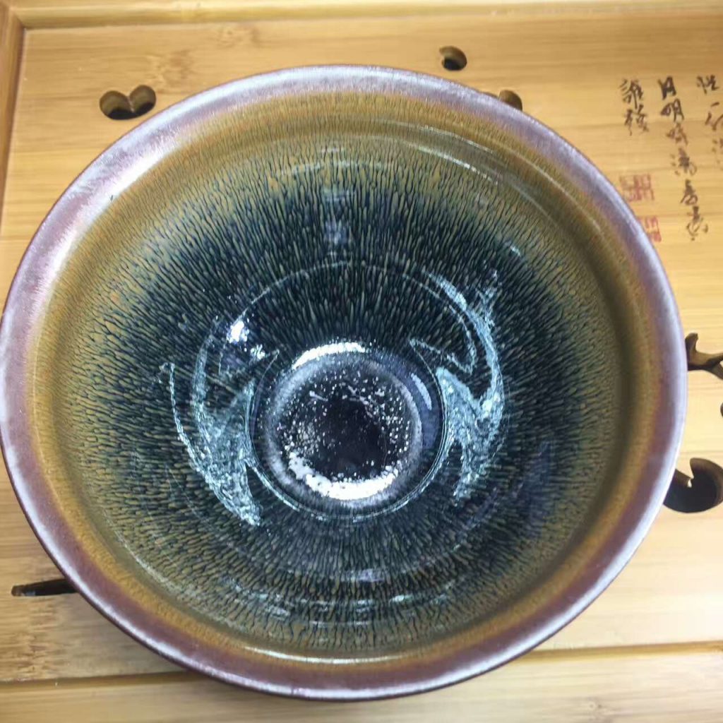 葉禮旺抹茶碗口徑12.8高7.5帶美人釉淚