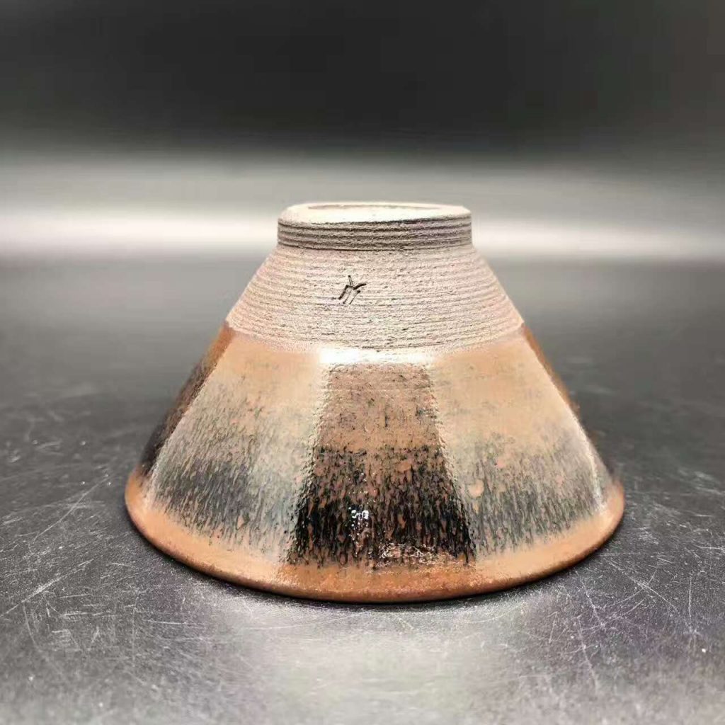 陳隆師傅，柴燒兔毫斗笠盞，口徑8.9高5