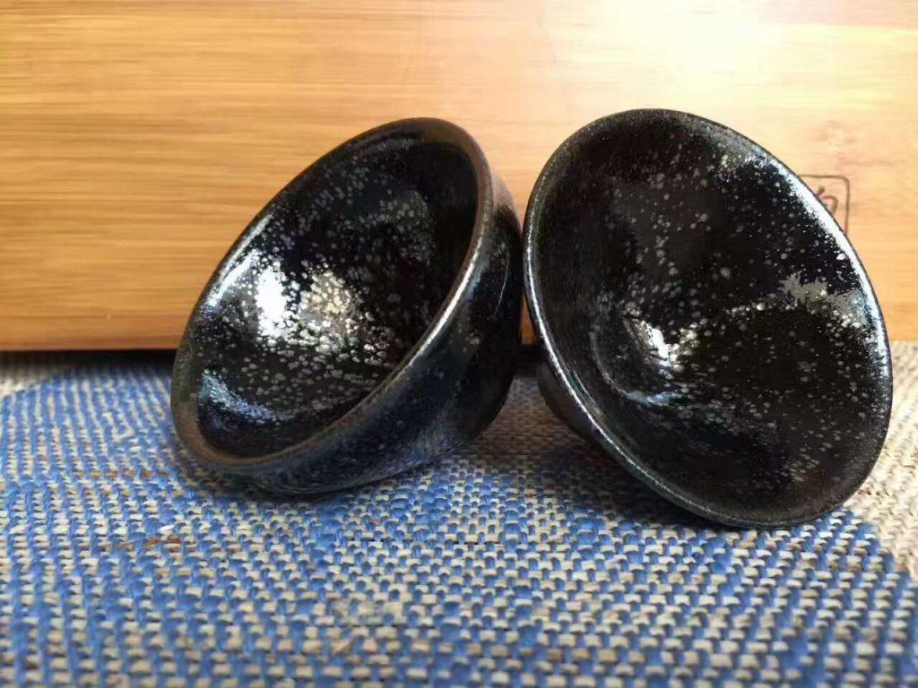 黃祥迪“白丁瓷坊”油滴盞小對(duì)杯6.7*4，7*4