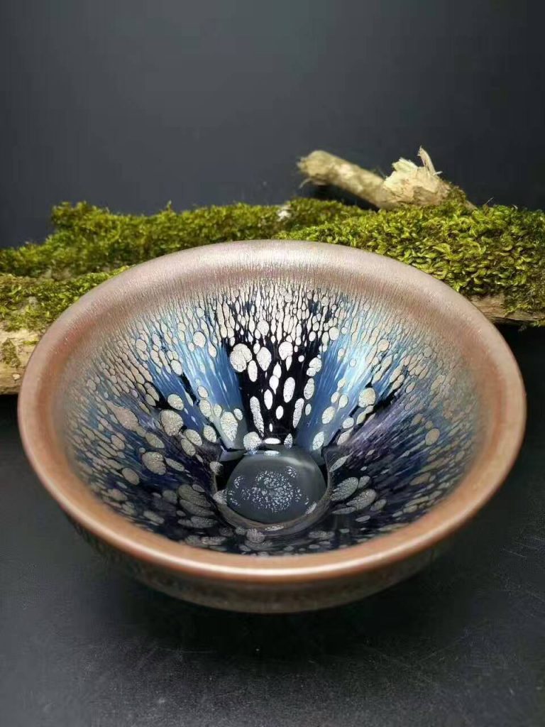 闕梅嬌全手工束口油滴盞：口9.2高5.4