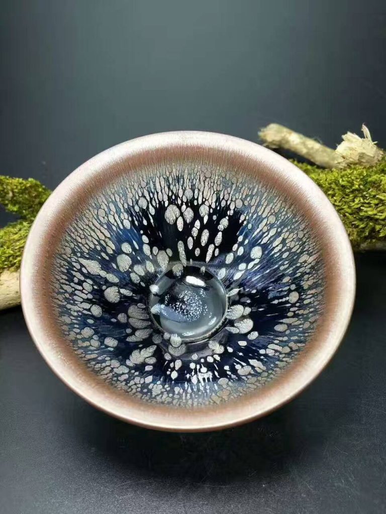 闕梅嬌全手工束口油滴盞：口9.2高5.4