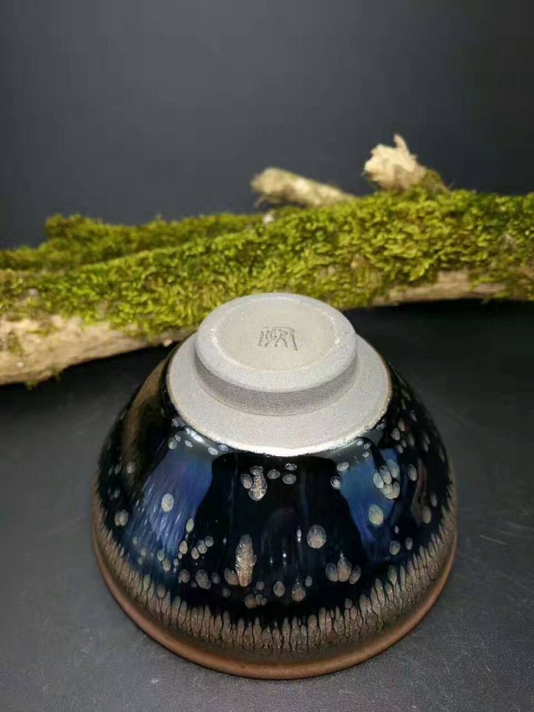 闕梅嬌全手工束口油滴盞：口9.2高5.4