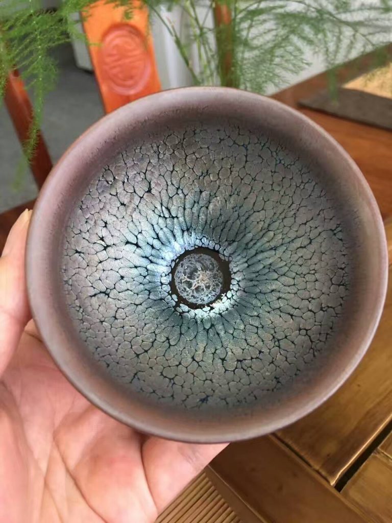 邱華忠老師束口鷓鴣斑油滴盞，口徑9公分，高5.4公分