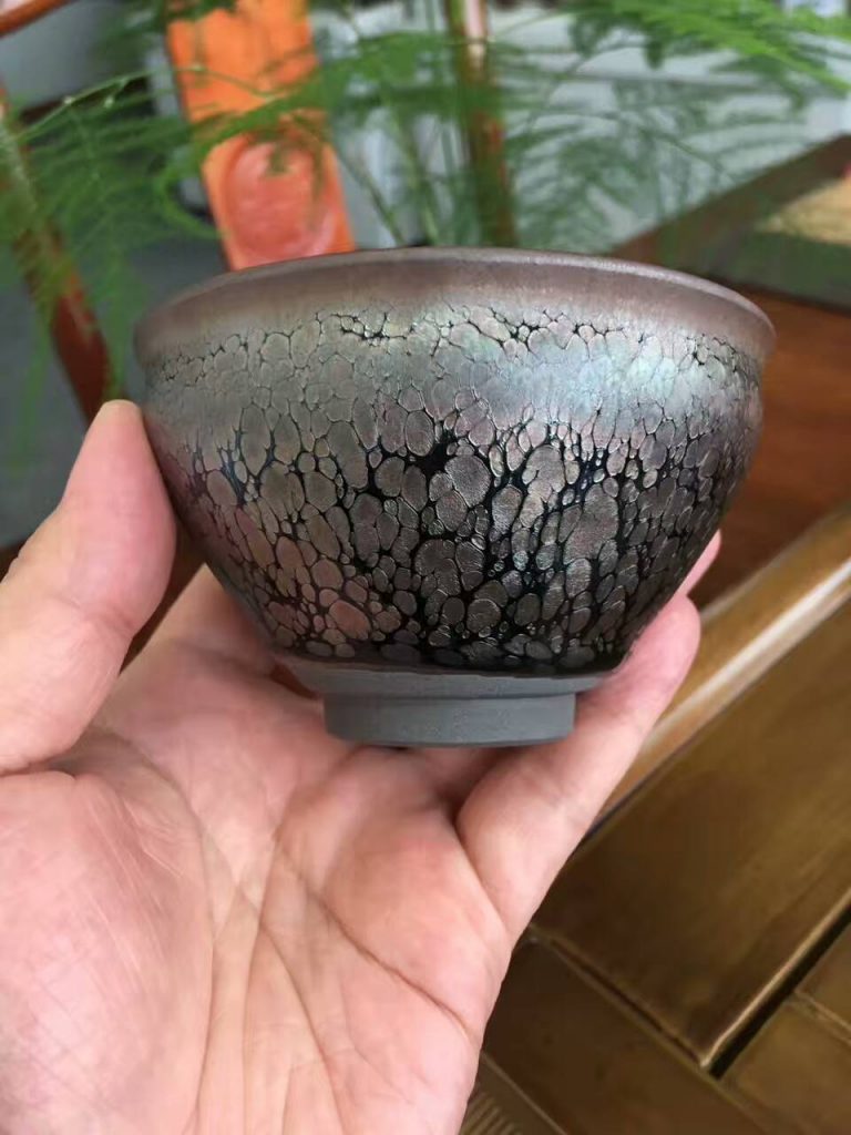 邱華忠老師束口鷓鴣斑油滴盞，口徑9公分，高5.4公分