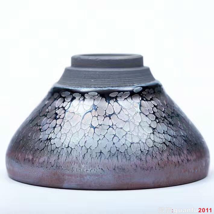 邱華忠老師8.8公分?jǐn)靠邡p鴣斑玫瑰金油滴，鐵胎原礦釉