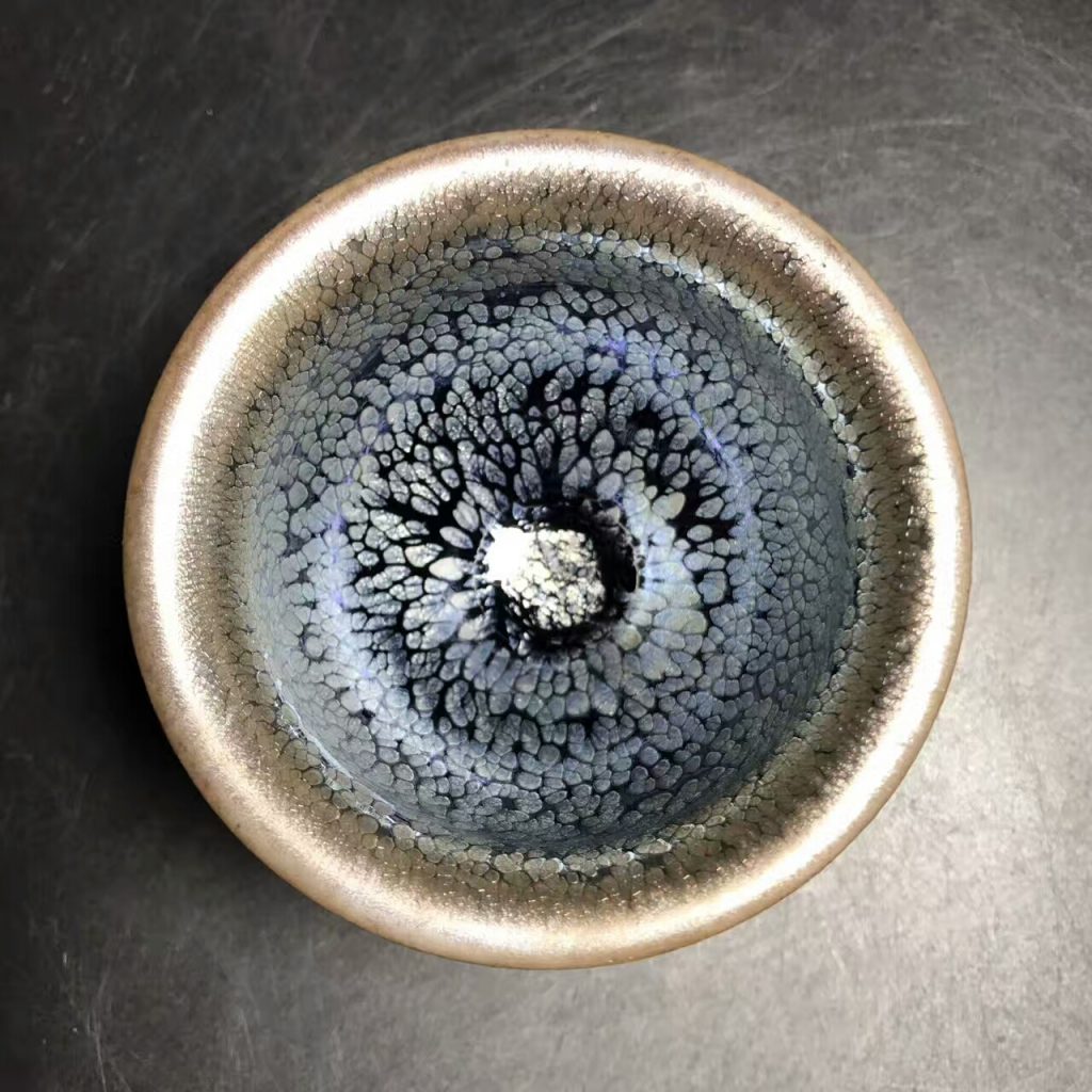 李光熙師傅，清蓮，藍(lán)油滴，口徑7.6高5.5