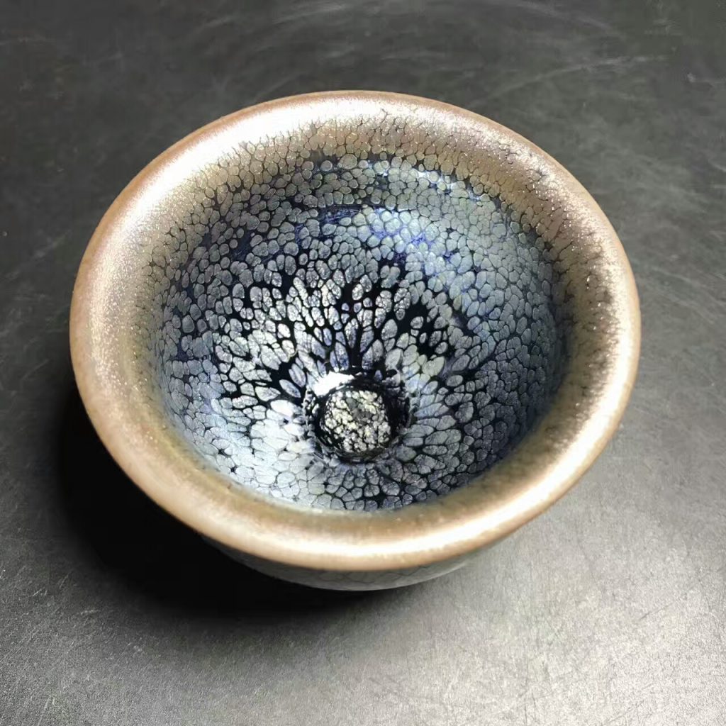 李光熙師傅，清蓮，藍(lán)油滴，口徑7.6高5.5