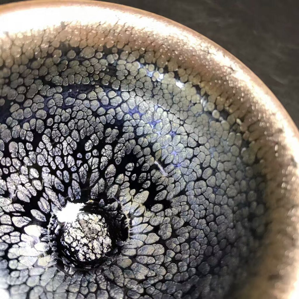 李光熙師傅，清蓮，藍(lán)油滴，口徑7.6高5.5