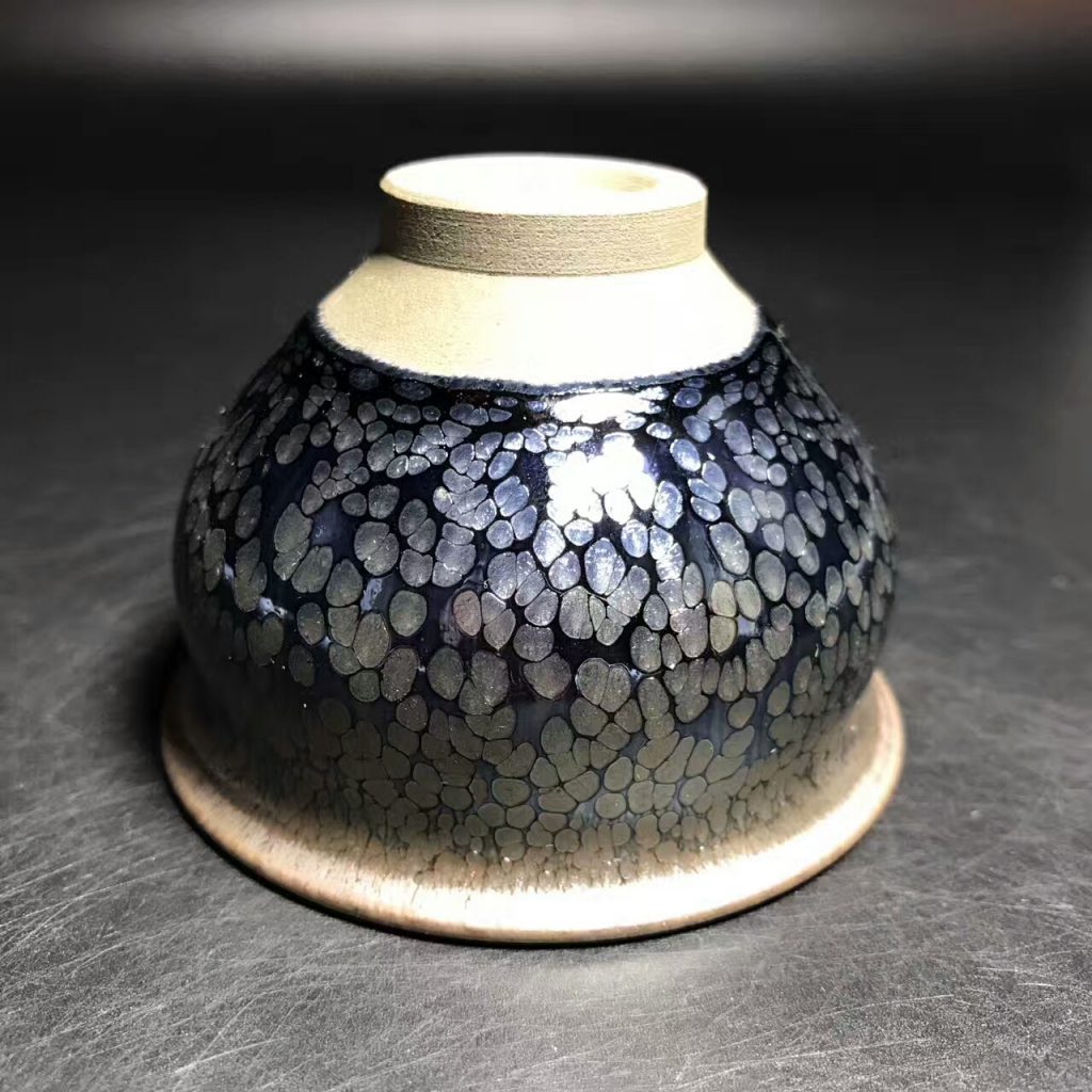 李光熙師傅，清蓮，藍(lán)油滴，口徑7.6高5.5