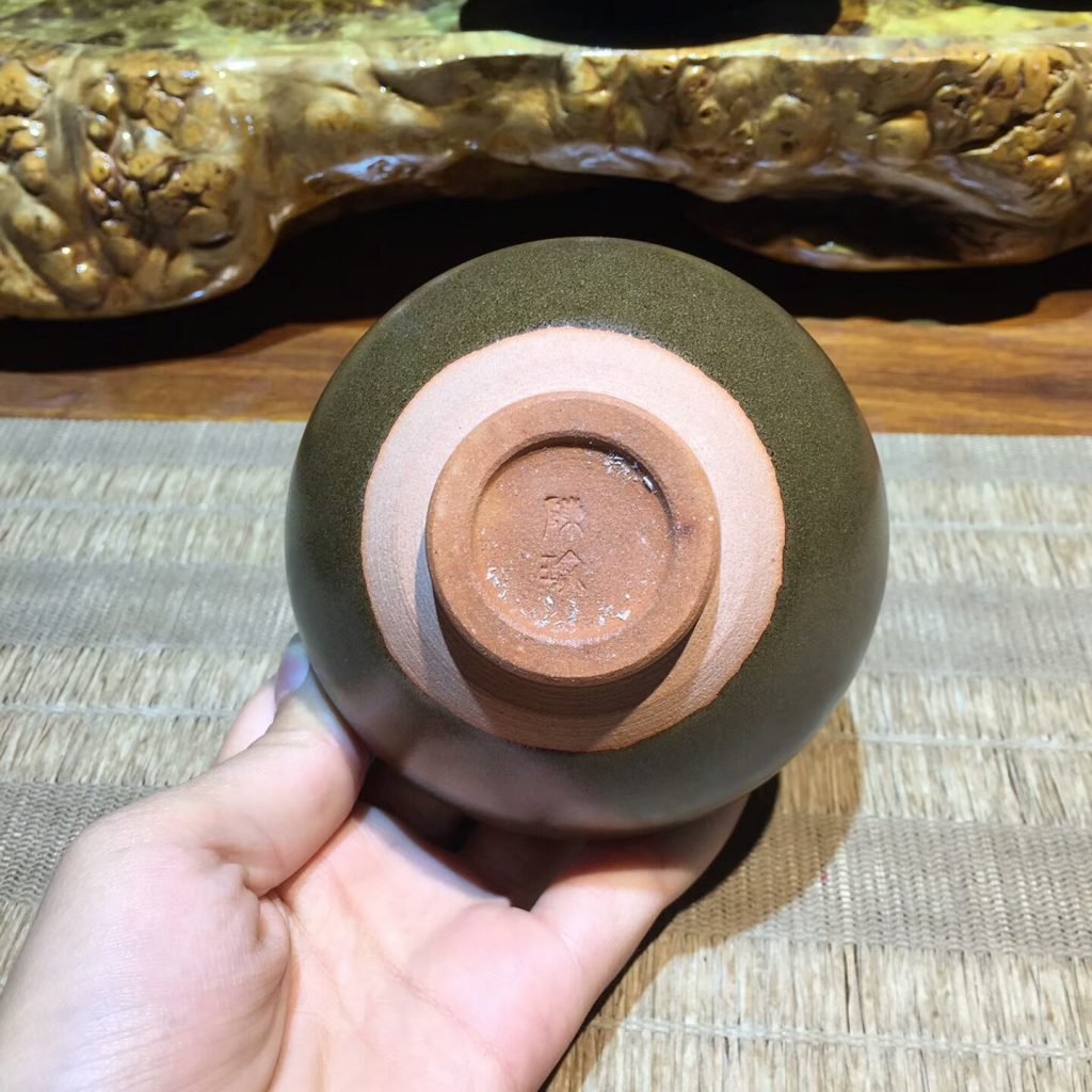 陳瑜 龍窖柴燒手工盞 茶沫釉束口：9.5*5.5