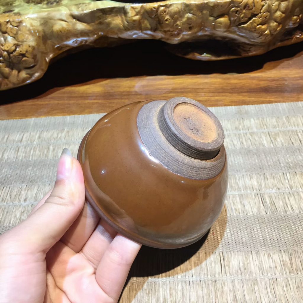 陳瑜 龍窖柴燒手工盞 柿紅釉束口：9*5