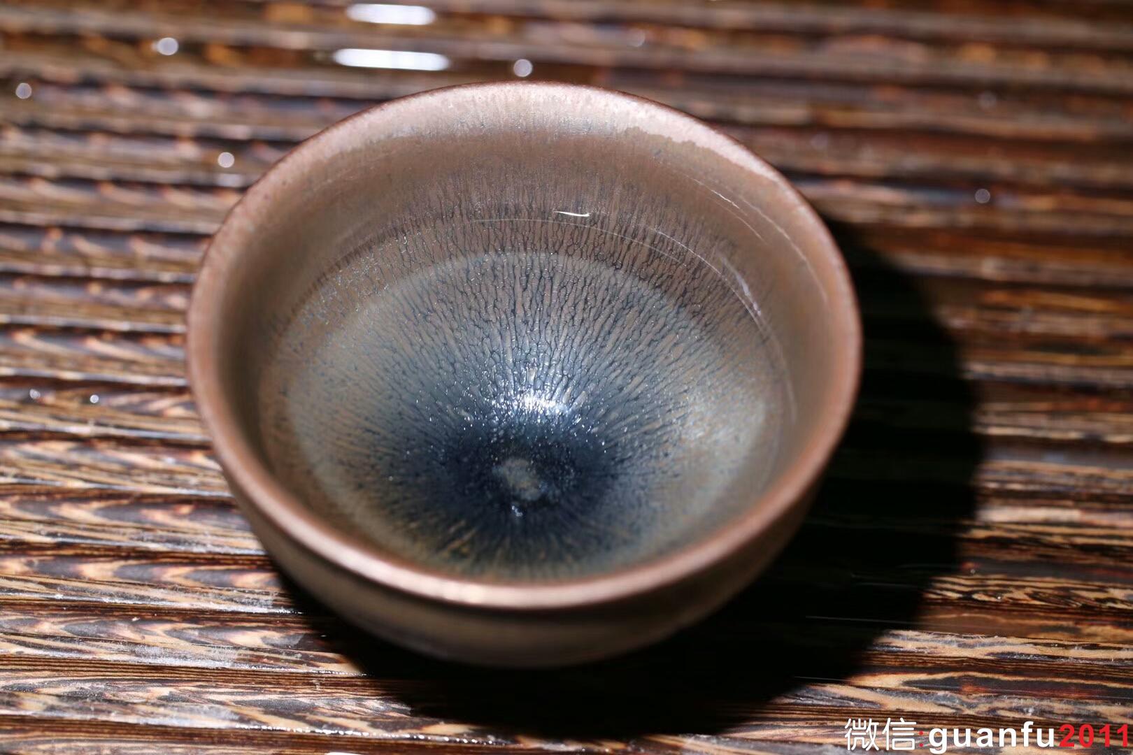 廖銘手作 柴燒建盞 似毫似滴 束口盞：口徑9