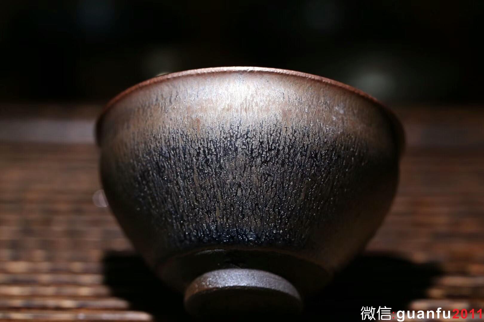 廖銘手作 柴燒建盞 似毫似滴 束口盞：口徑9