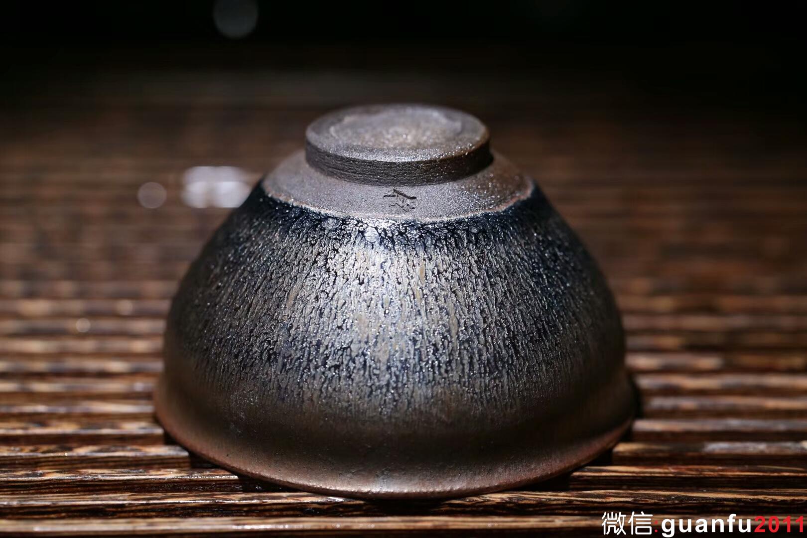 廖銘手作 柴燒建盞 似毫似滴 束口盞：口徑9