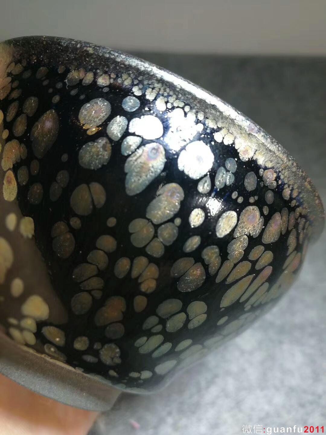 李佐文黑釉銀斑束口盞：口徑9*5.5