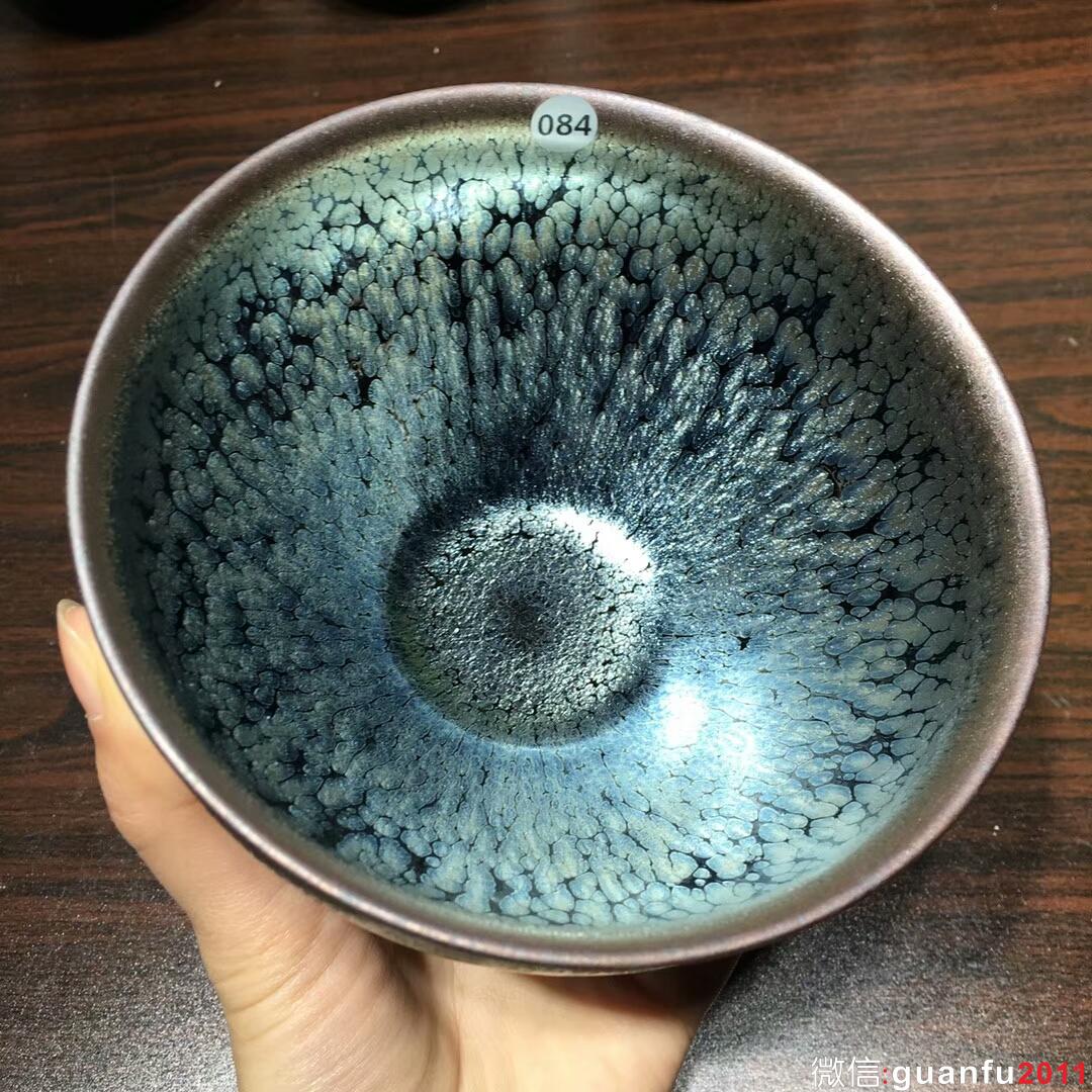 范國(guó)飛老師手作 藍(lán)油滴束口大盞：口徑12.5*7.5