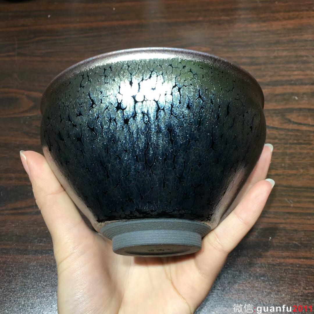 范國(guó)飛老師手作 藍(lán)油滴束口大盞：口徑12.5*7.5