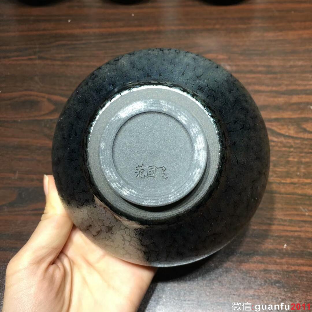 范國(guó)飛老師手作 藍(lán)油滴束口大盞：口徑12.5*7.5