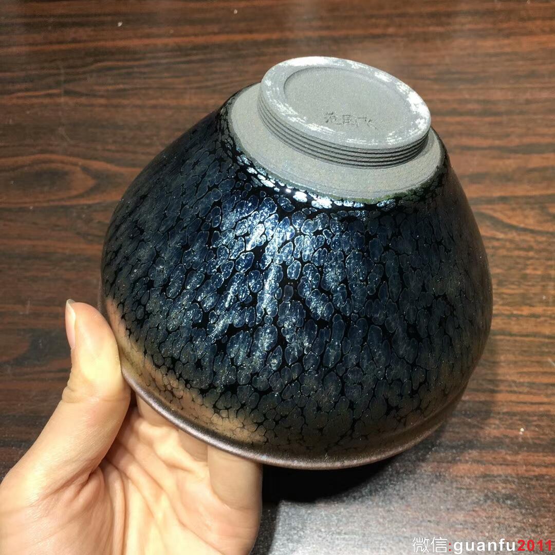 范國(guó)飛老師手作 藍(lán)油滴束口大盞：口徑12.5*7.5