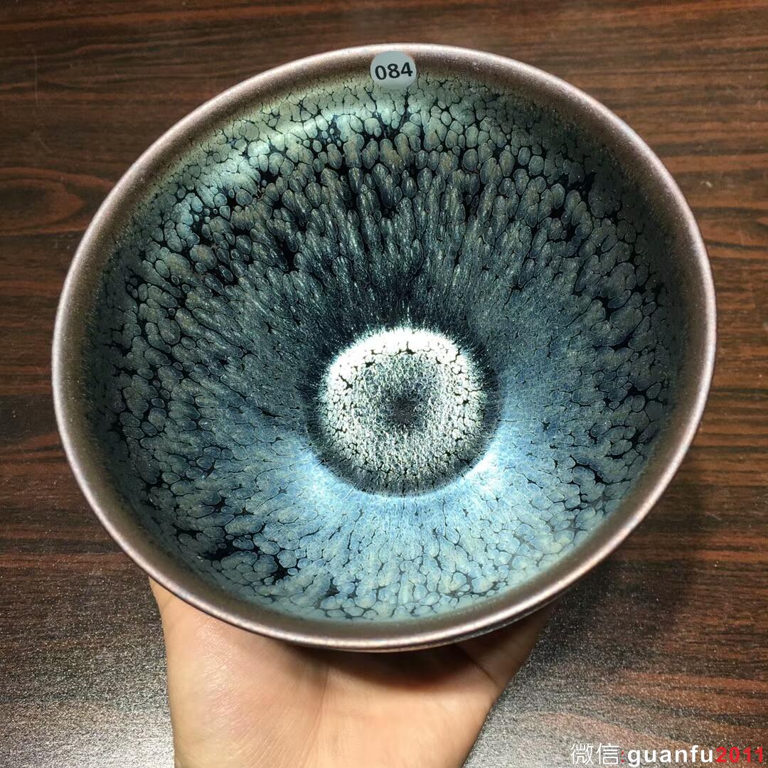 范國(guó)飛老師手作 藍(lán)油滴束口大盞：口徑12.5*7.5