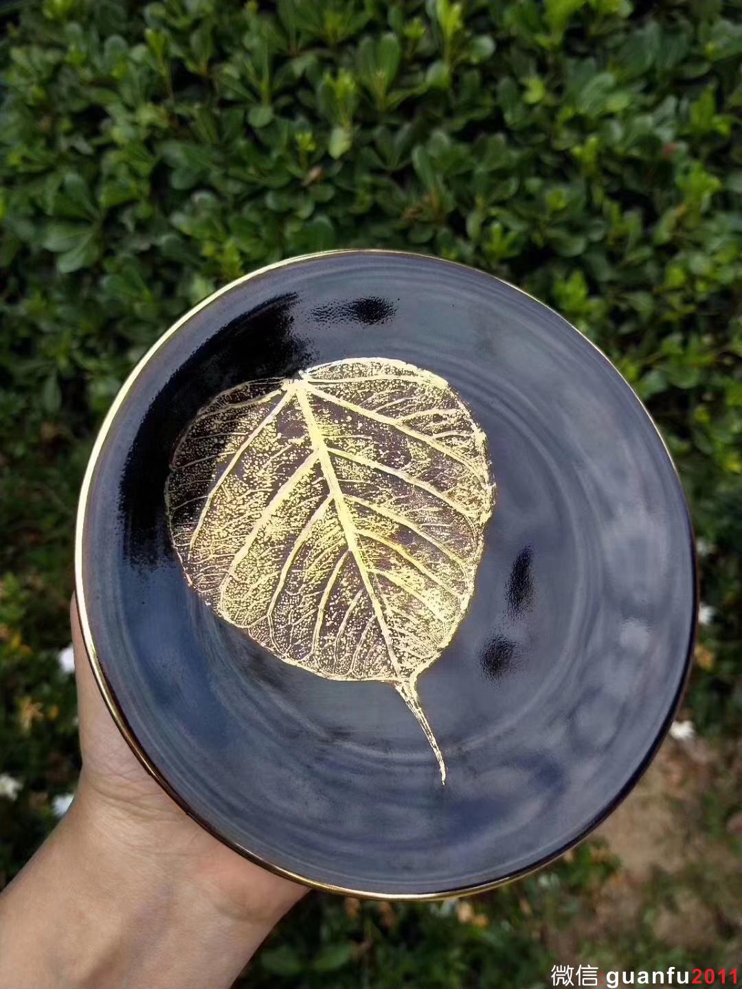 范澤鋒 星月  描金木葉盞托 口徑約15.5CM 大口收藏級別