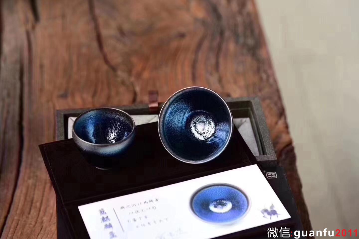 建窯、四杰 作者：翁書杰老師 作品：藍(lán)麒麟心有靈犀 對杯子