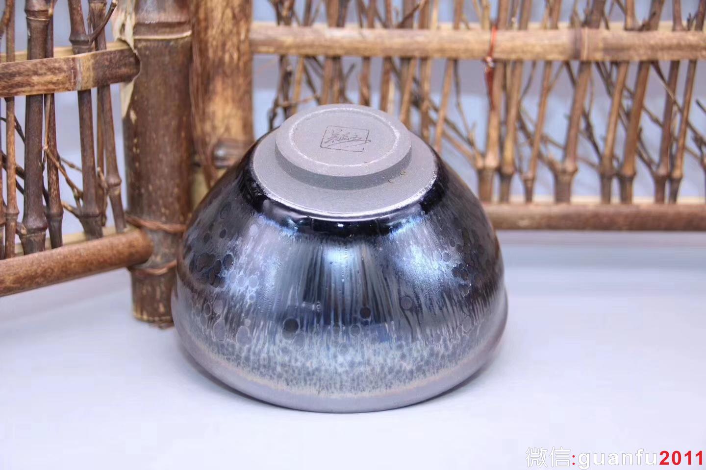 吳立主老師作品:窯變油滴·束口盞，完美無瑕精品、9cm 5cm