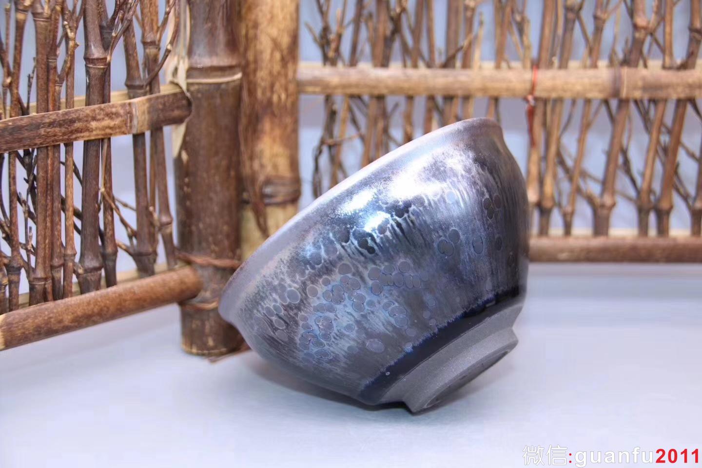 吳立主老師作品:窯變油滴·束口盞，完美無瑕精品、9cm 5cm