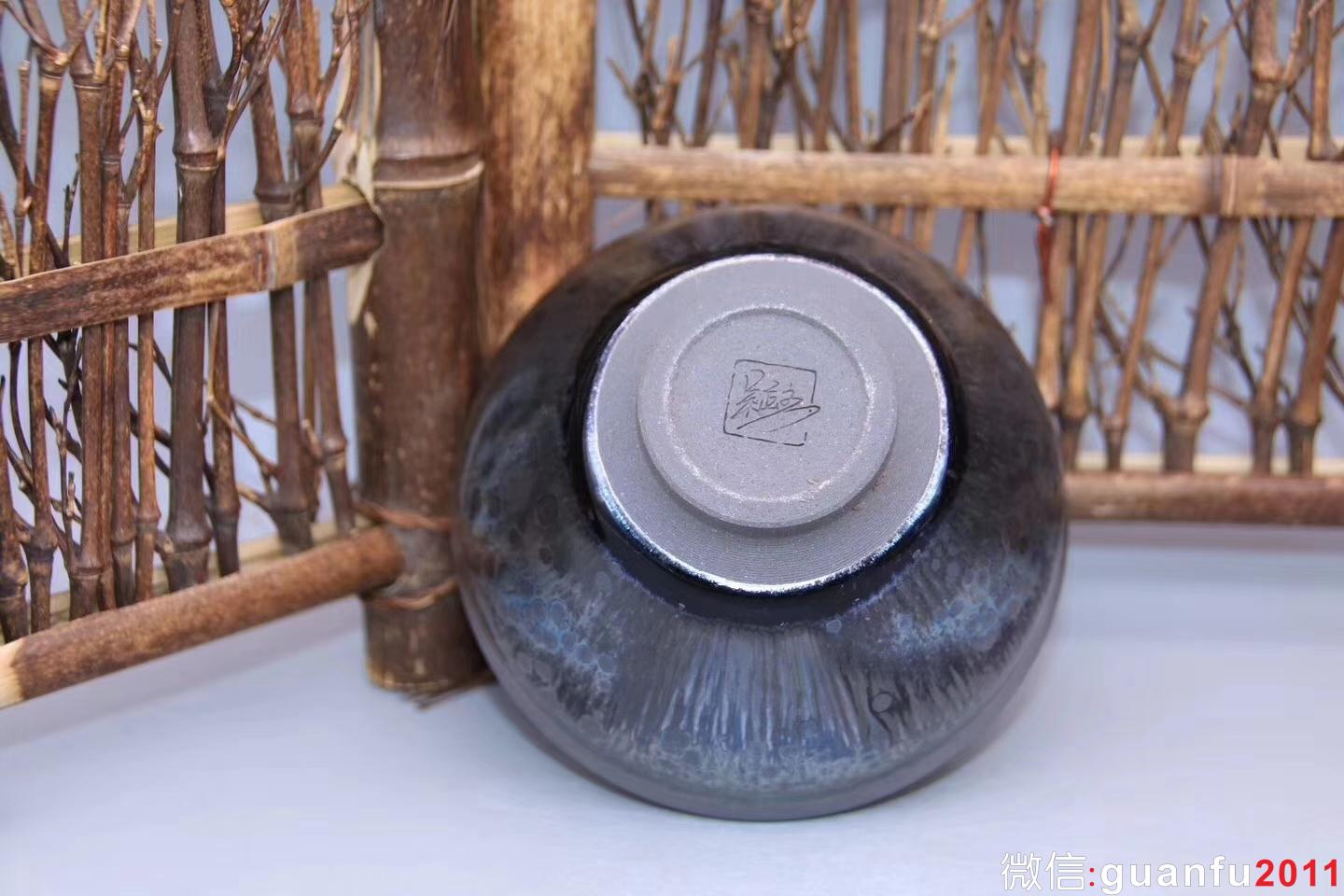 吳立主老師作品:窯變油滴·束口盞，完美無瑕精品、9cm 5cm