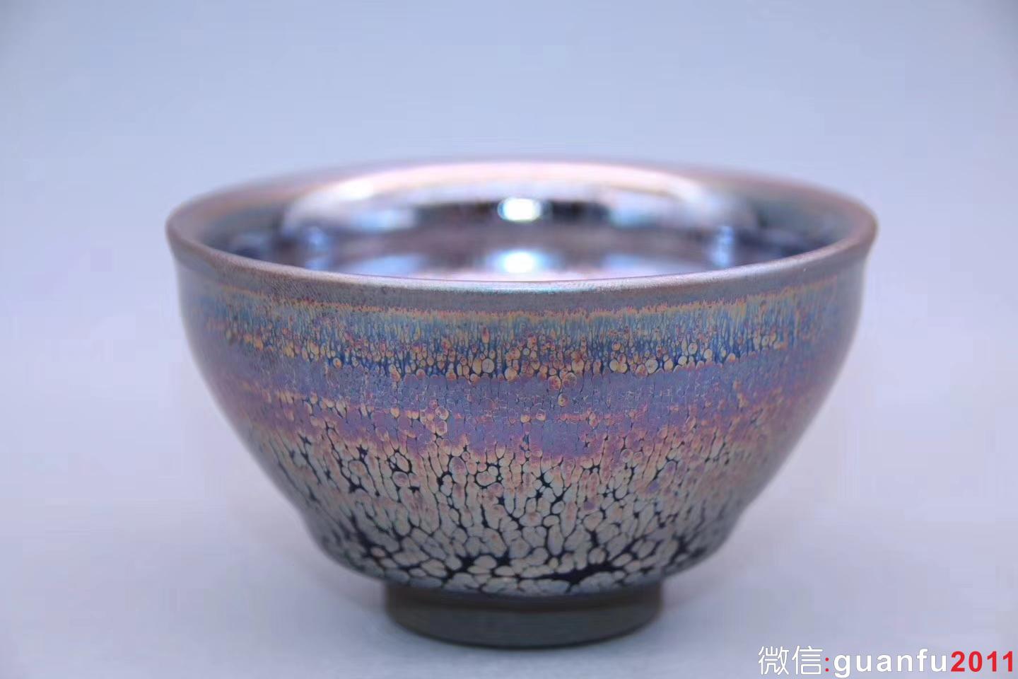 李遠(yuǎn)興老師作品:紫霞系列· 束口油滴茶盞， 完美無瑕精品、8.8cm 5.1cm