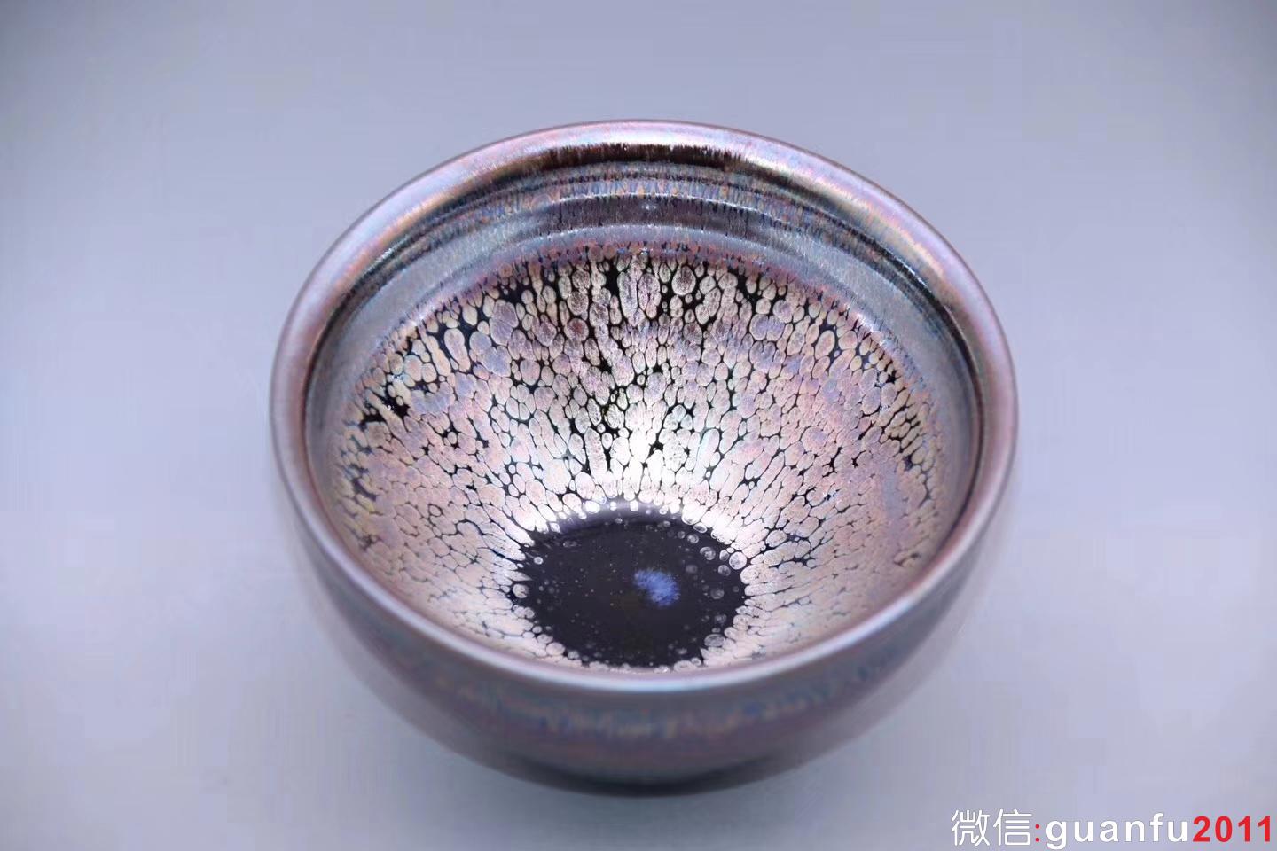 李遠(yuǎn)興老師作品:紫霞系列· 束口油滴茶盞， 完美無瑕精品、8.8cm 5.1cm