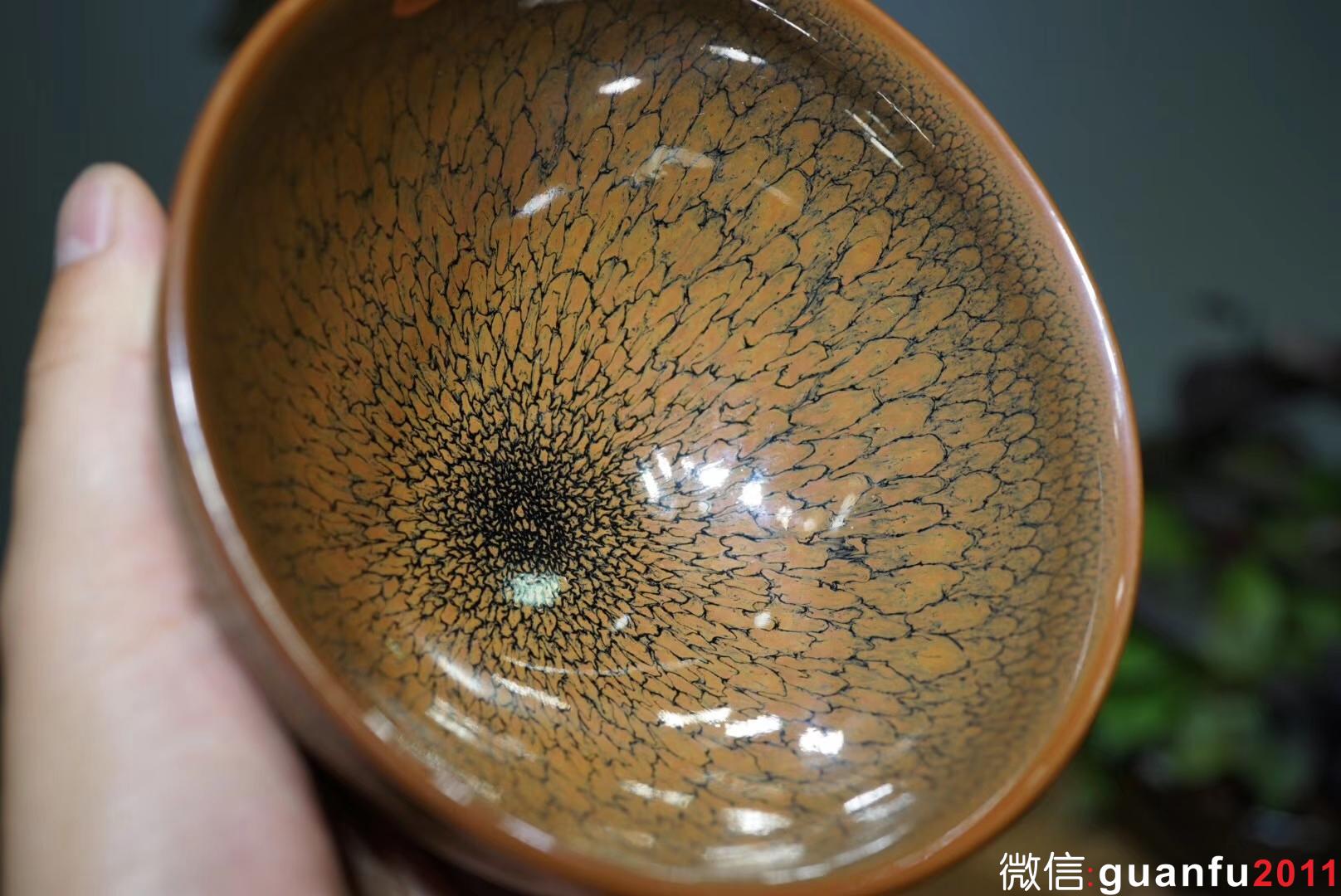 陳大鵬老師作品，黃鷓鴣斑束口盞，口徑12.5高7.5公分