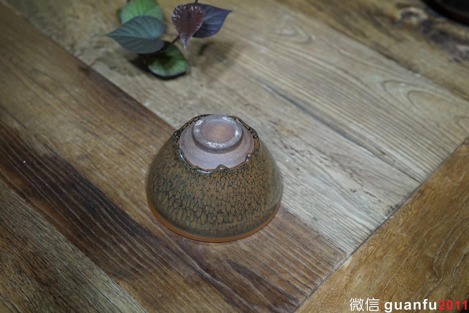 陳大鵬老師作品，黃鷓鴣斑束口盞，口徑12.5高7.5公分