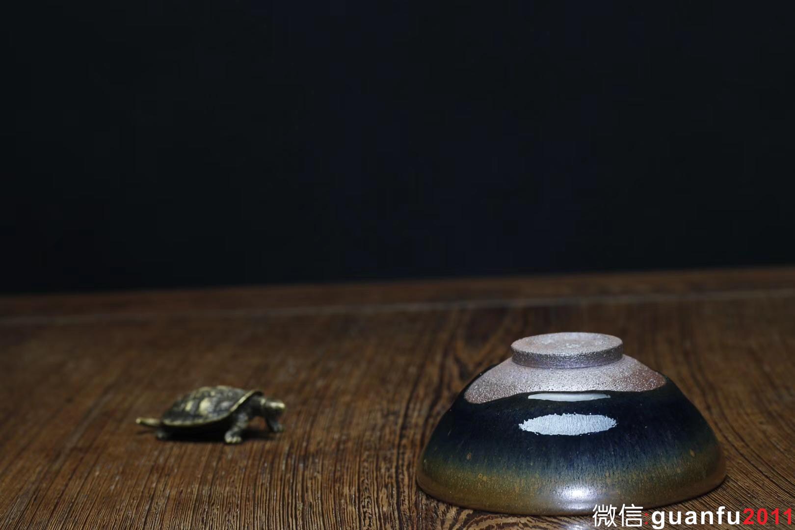 乾窯 吳興乾師傅 仿建青藍毫小斂口  直徑9.3   高4.2