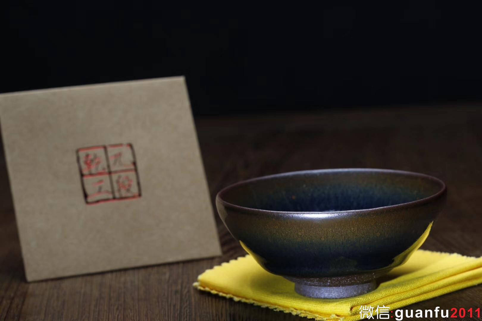 乾窯 吳興乾師傅 仿建青藍毫小斂口  直徑9.3   高4.2