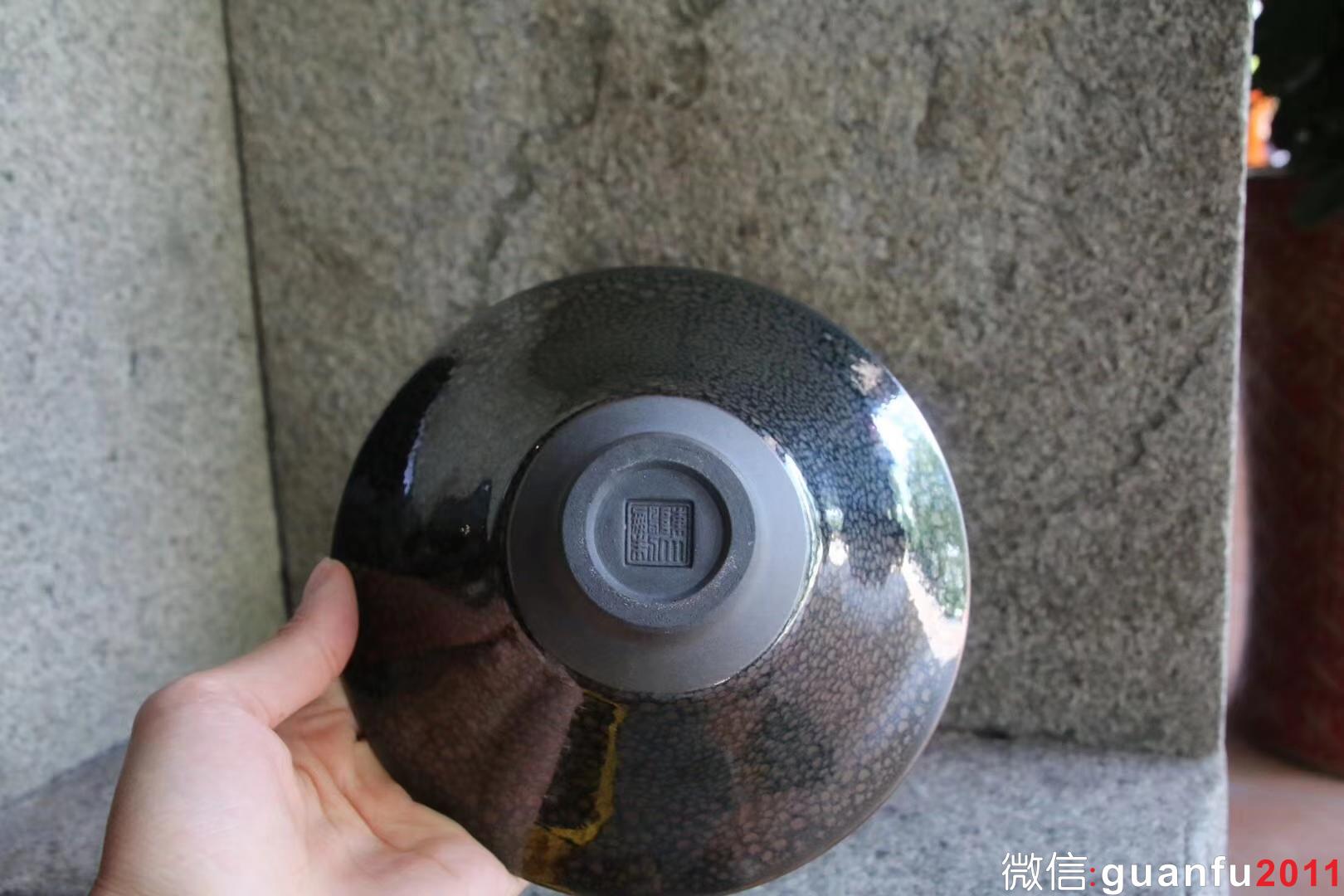 陳大鵬老師 早期印章款華北油滴大斗笠 16口徑 收藏級精品