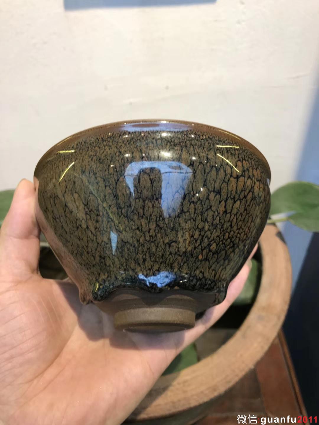 收藏級(jí) 陳大鵬老師 鷓鴣斑 大束口 口徑：13.5高：8 完美無暇，斑紋極美羽滿盞中