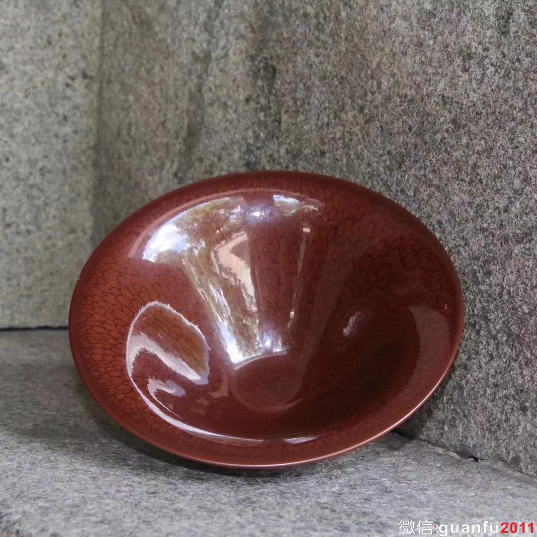 陳大鵬老師 早期印章款紅鷓鴣斑大斗笠 16口徑 收藏級精品