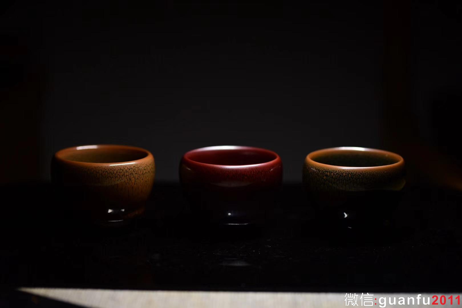 陳大鵬老師 紅鷓鴣斑.黃鷓鴣斑.綠鷓鴣斑 鵝蛋杯型口徑：7.6公分高5.8公分