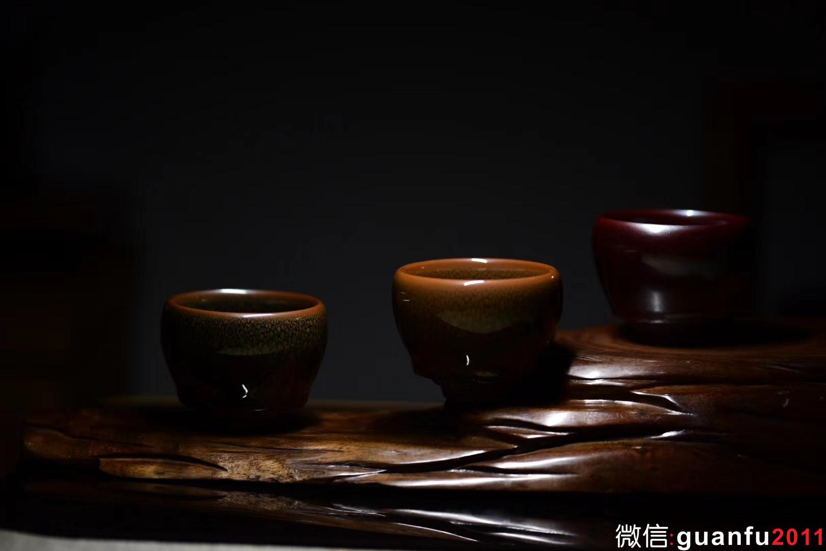 陳大鵬老師 紅鷓鴣斑.黃鷓鴣斑.綠鷓鴣斑 鵝蛋杯型口徑：7.6公分高5.8公分