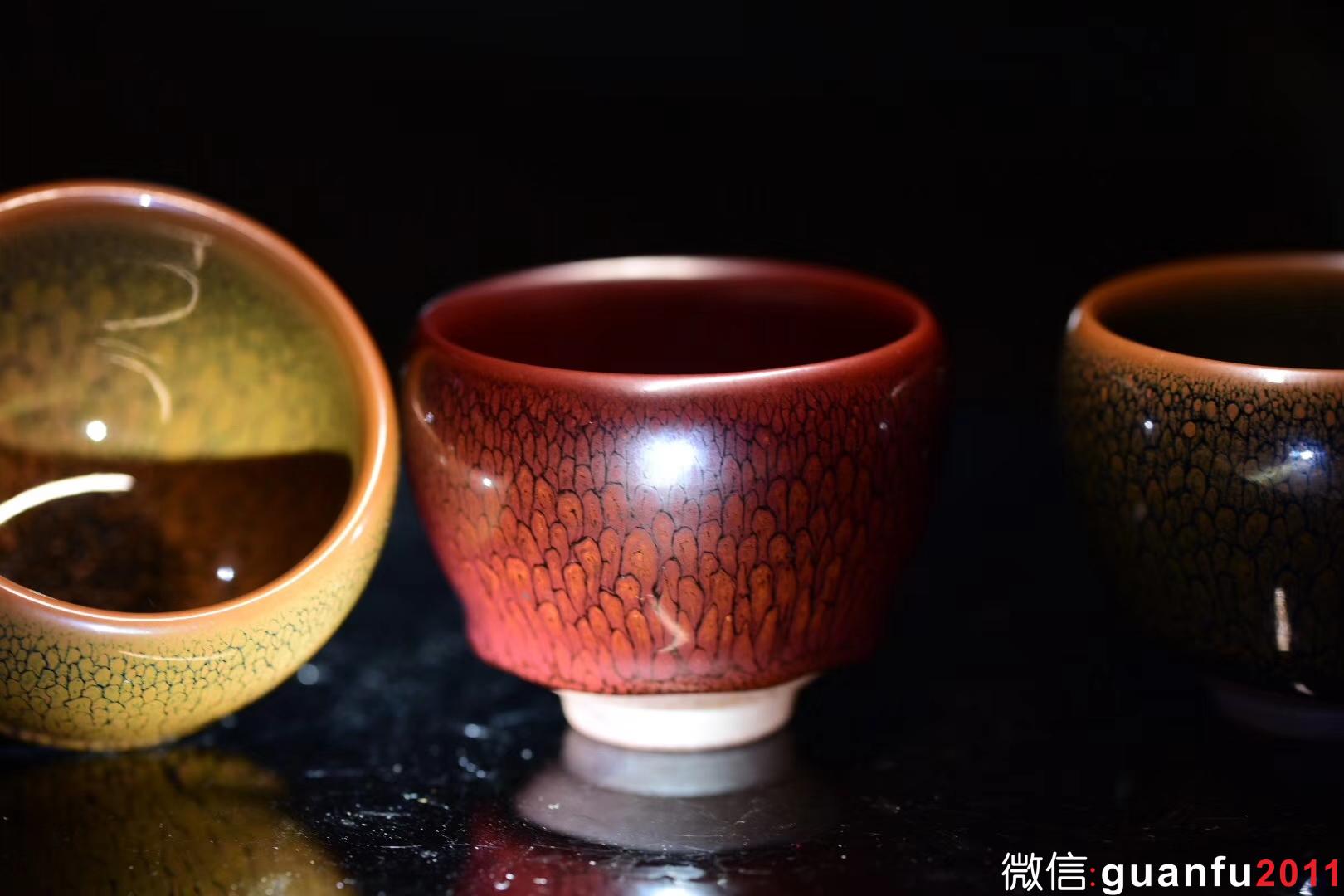 陳大鵬老師 紅鷓鴣斑.黃鷓鴣斑.綠鷓鴣斑 鵝蛋杯型口徑：7.6公分高5.8公分