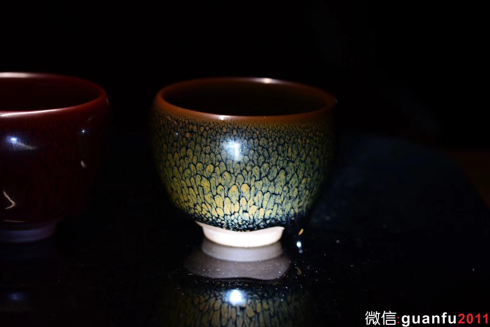 陳大鵬老師 紅鷓鴣斑.黃鷓鴣斑.綠鷓鴣斑 鵝蛋杯型口徑：7.6公分高5.8公分