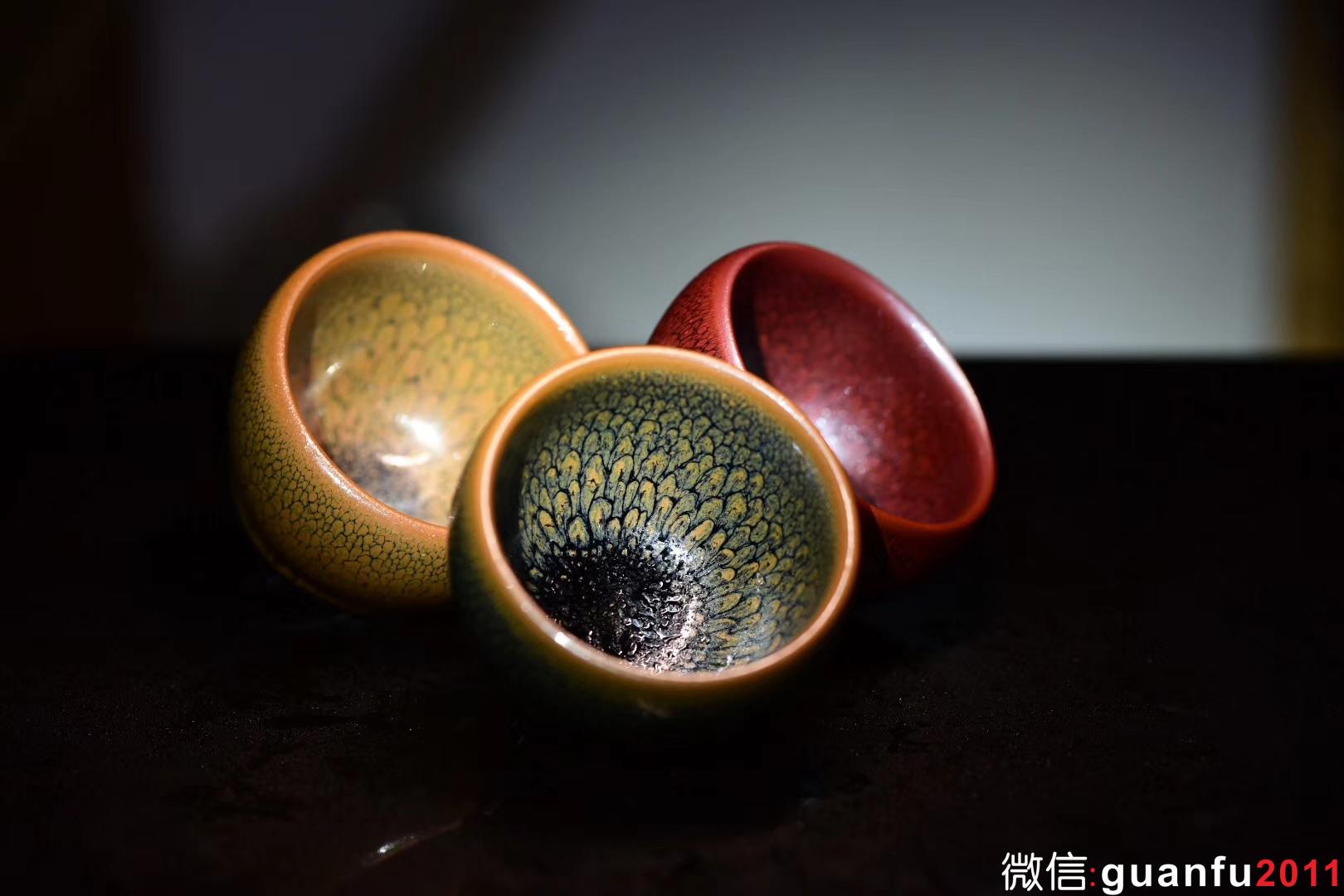 陳大鵬老師 紅鷓鴣斑.黃鷓鴣斑.綠鷓鴣斑 鵝蛋杯型口徑：7.6公分高5.8公分