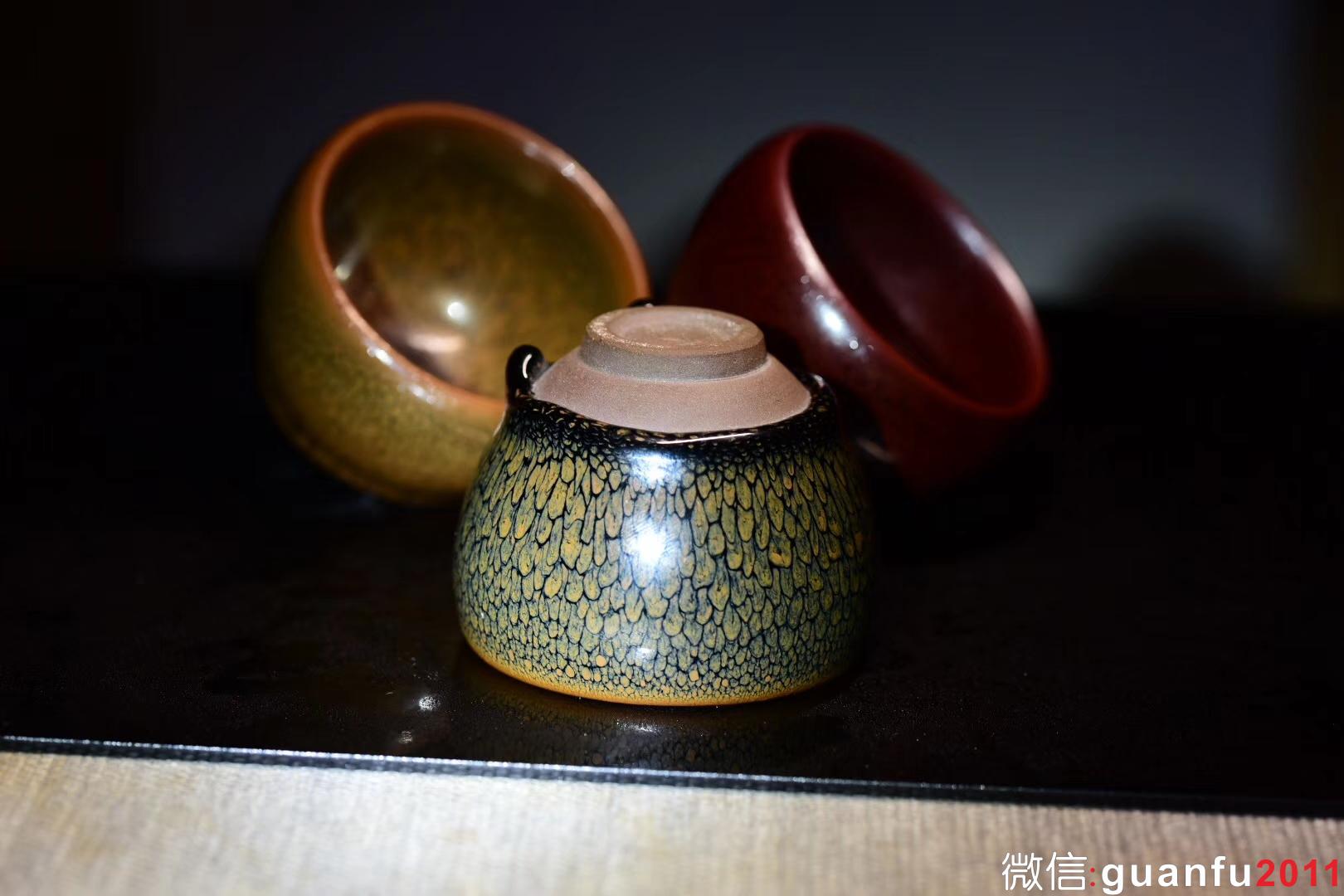 陳大鵬老師 紅鷓鴣斑.黃鷓鴣斑.綠鷓鴣斑 鵝蛋杯型口徑：7.6公分高5.8公分