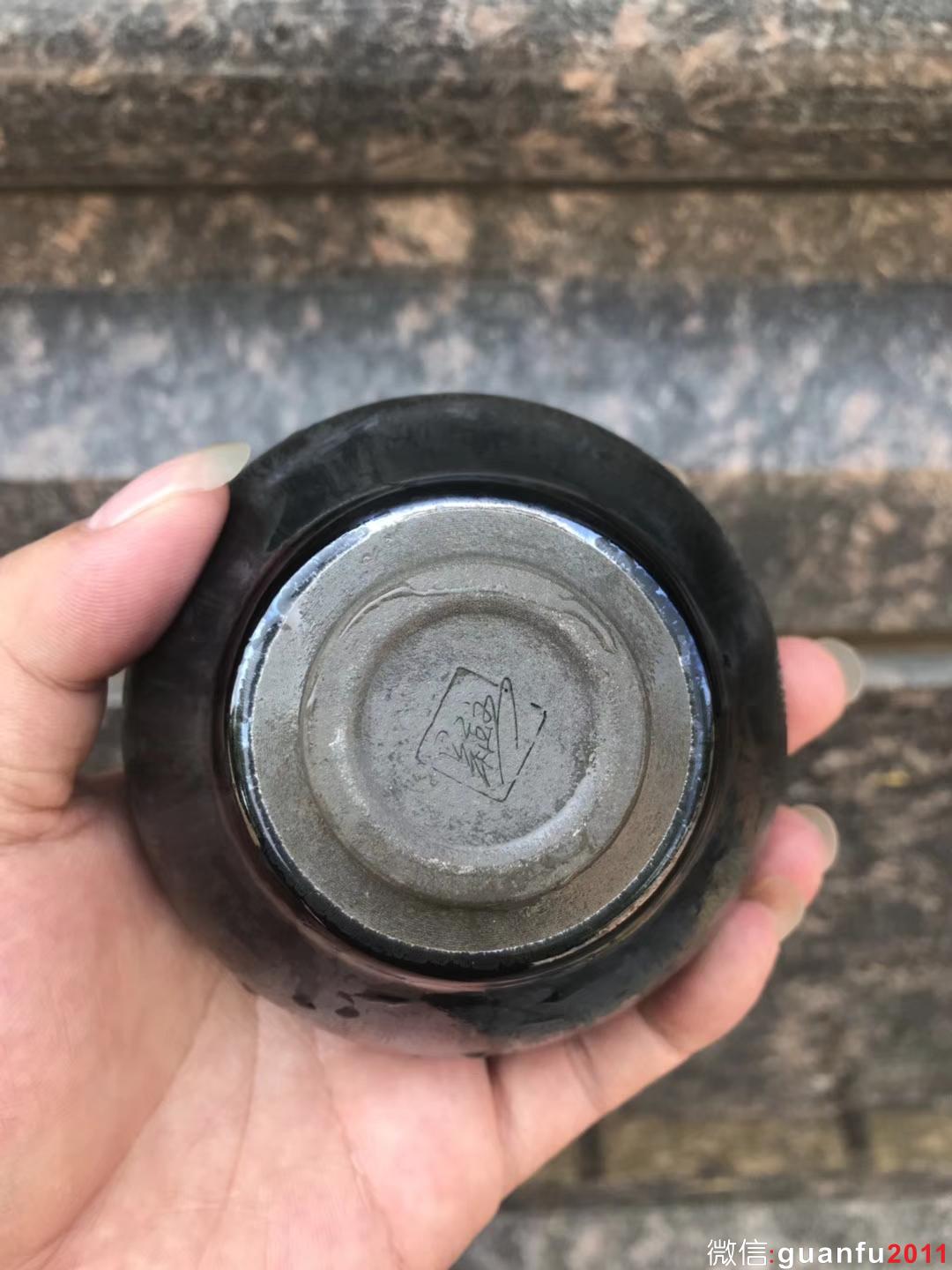 吳立主老師作品:窯變油滴、束口9公分，完美無瑕精品。