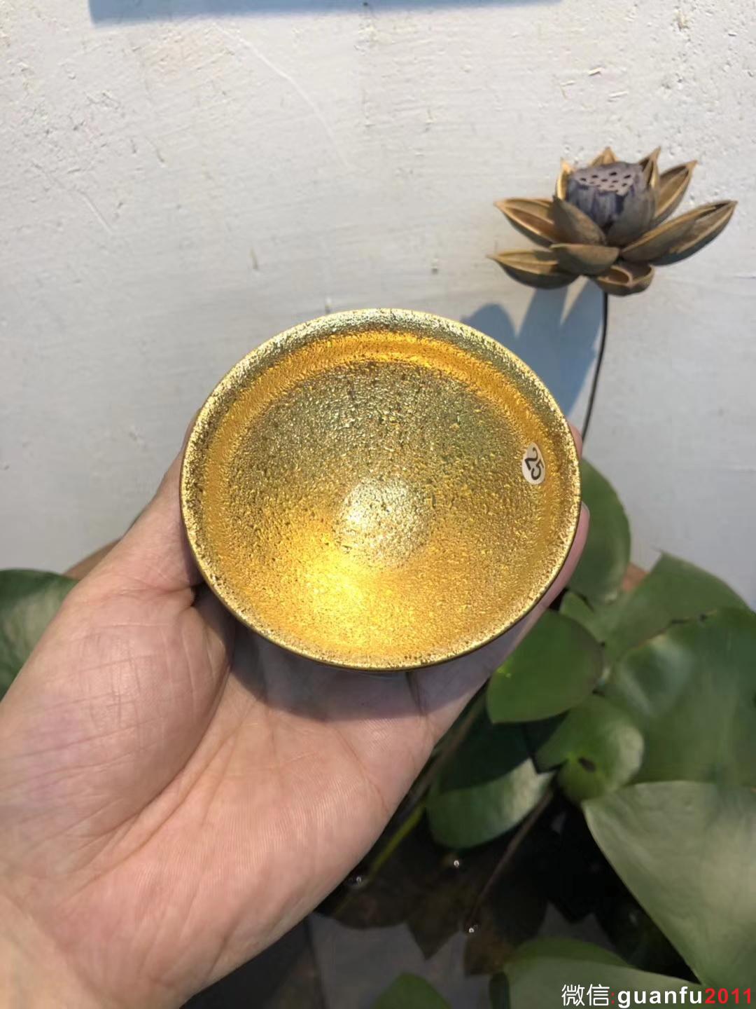 李盞工坊 助理工藝美術(shù)師 李昌海老師 純金油滴-黑釉茶盞 口徑：8.6高：5