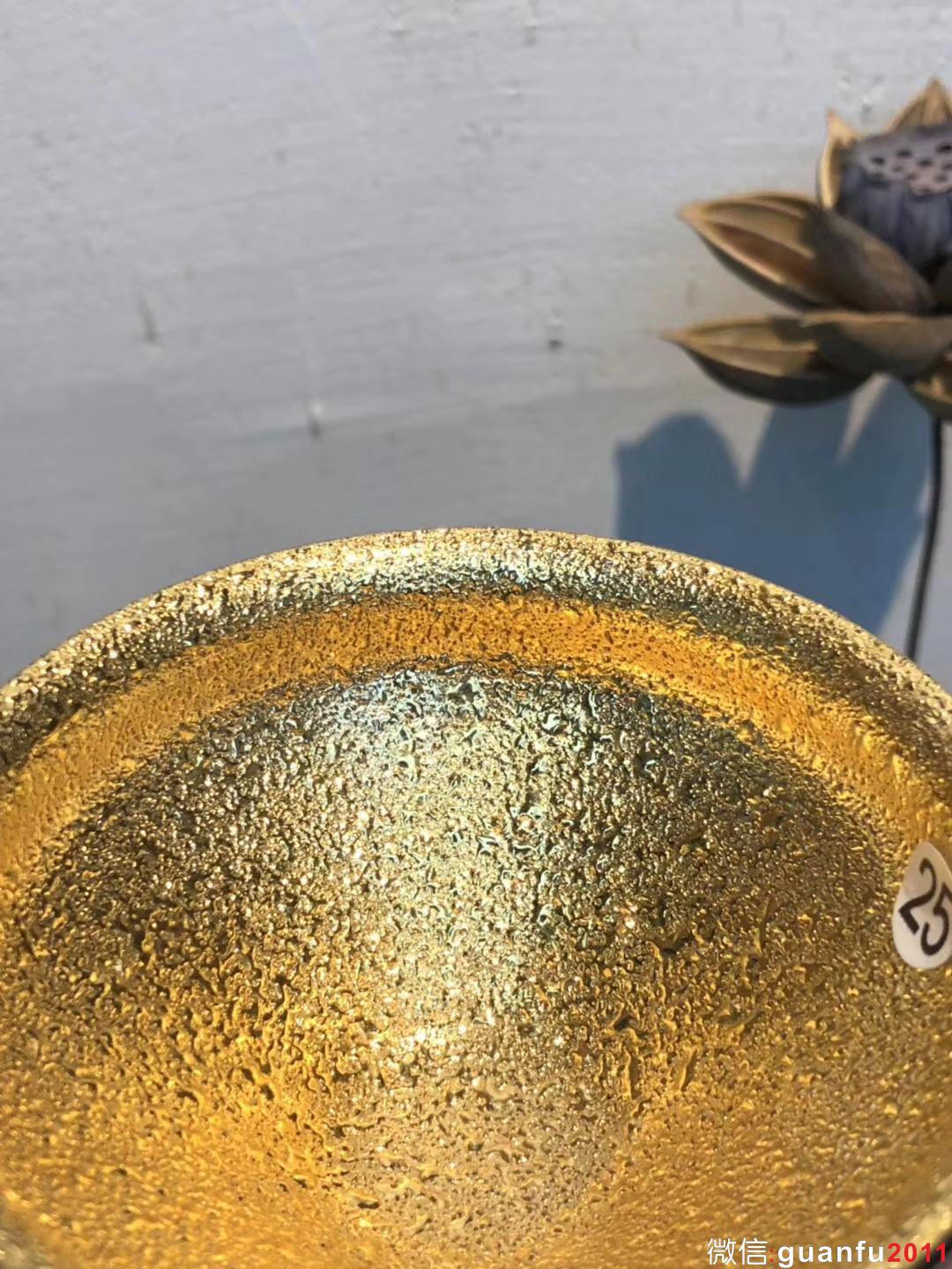 李盞工坊 助理工藝美術(shù)師 李昌海老師 純金油滴-黑釉茶盞 口徑：8.6高：5